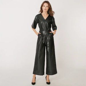 H Halston Faux Leather Jumpsuit with Removable Belt|BLACK|XL NWT